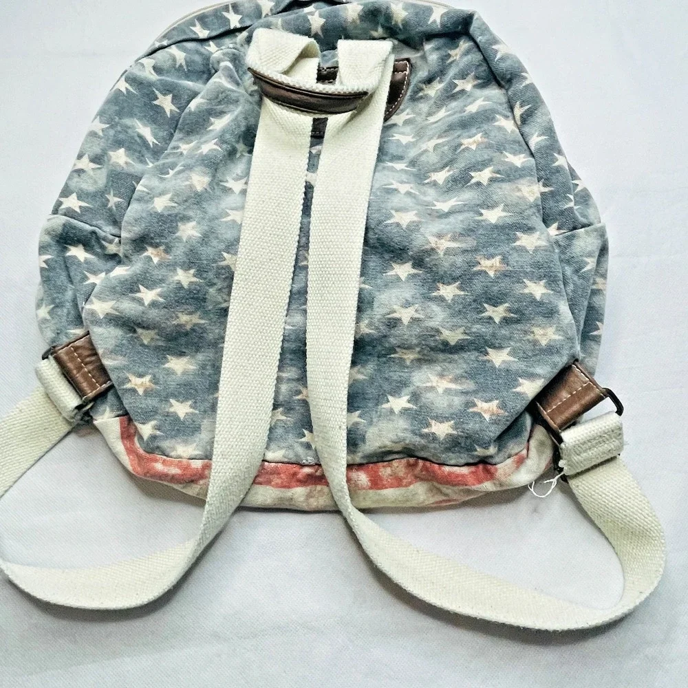 Madden Girl Backpack Stars Stripes Americana Denim Canvas Flag Design Rucksack